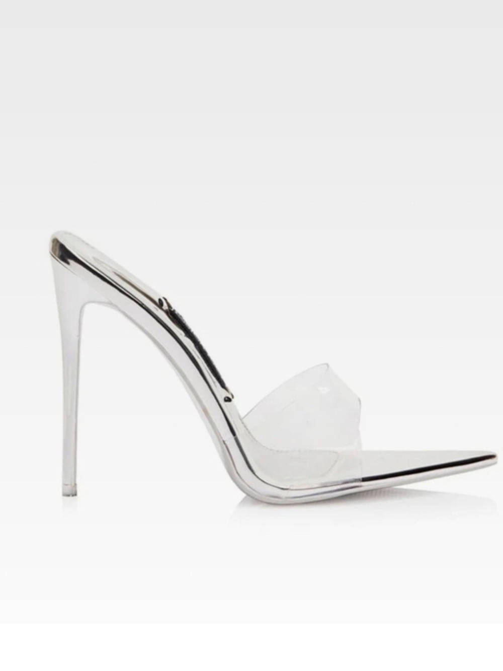 Clear Strap Silver Stiletto Mule Heel